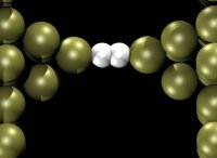 Cartoon of a Hydrogen molecule junction (Steven G. Louie, Molecular Foundry, Lawrence Berkeley National Laboratory